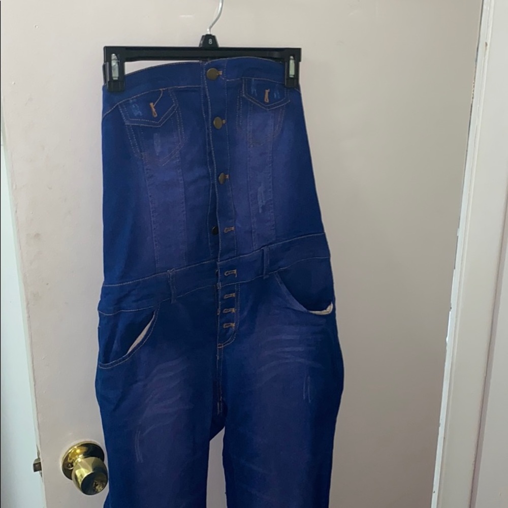 Blue jean one piece strapless outfit